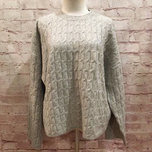 H&M Sweater Gray Oversized Boxy Fit Cable Knit Pullover Crewneck Womens M NEW